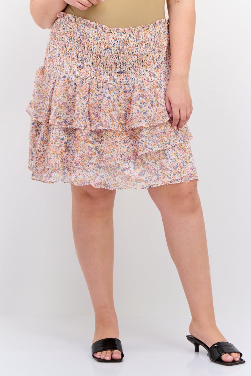 1 State Women Plus Size Floral Print Mini Skirts, Pink - Image 1