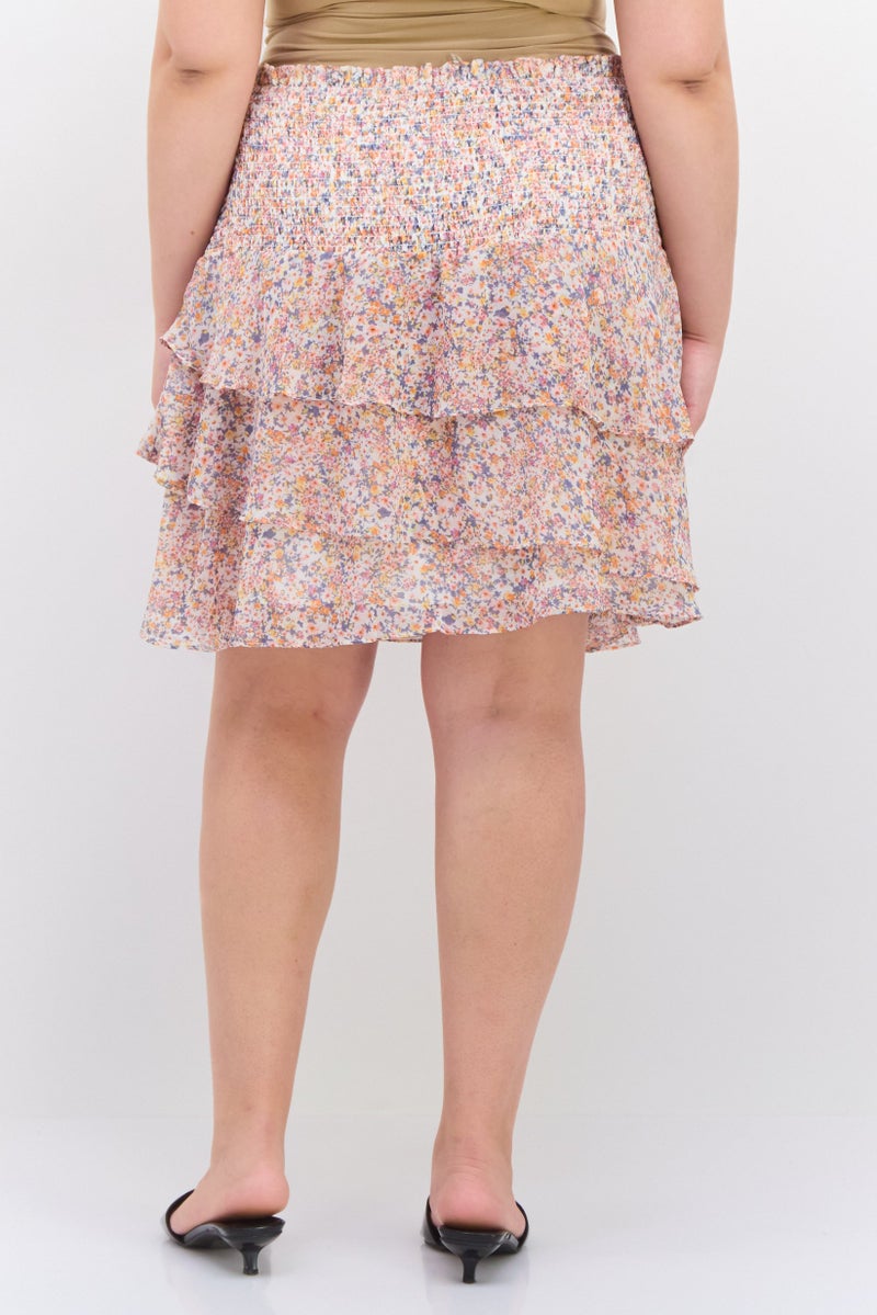 1 State Women Plus Size Floral Print Mini Skirts, Pink - Image 3
