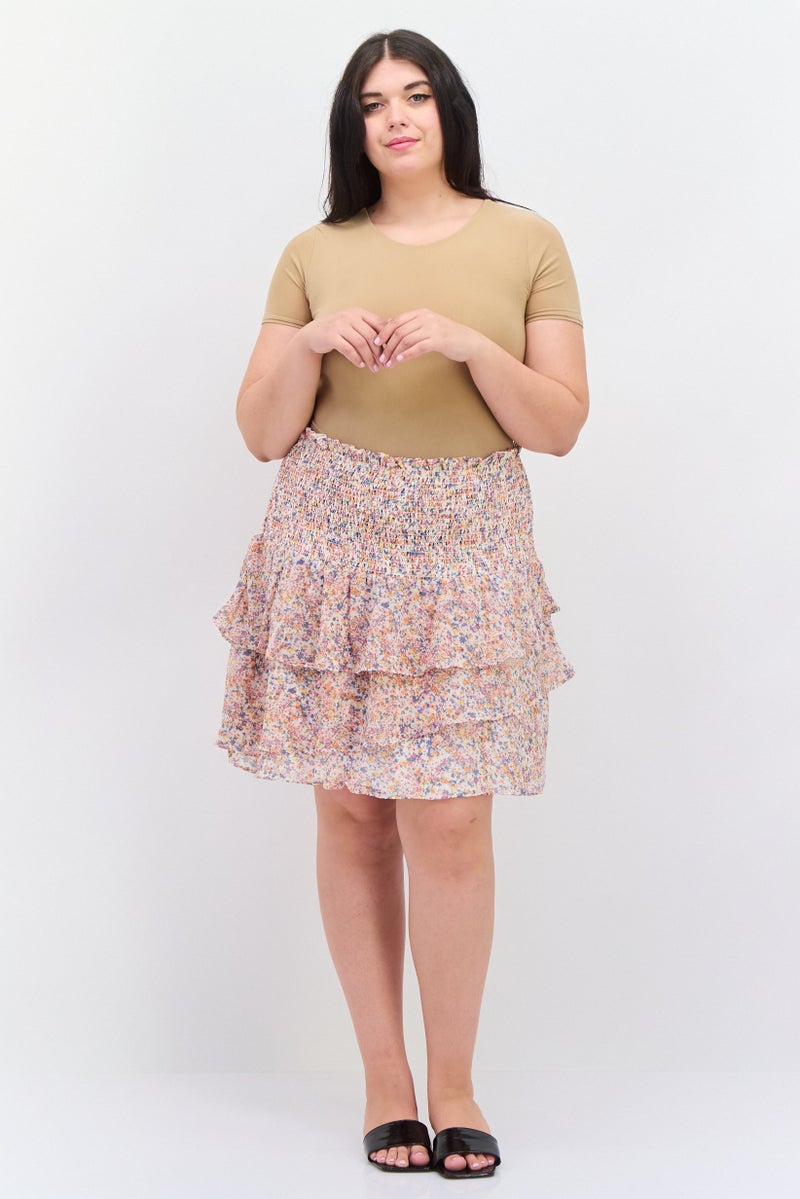 1 State Women Plus Size Floral Print Mini Skirts, Pink - Image 4