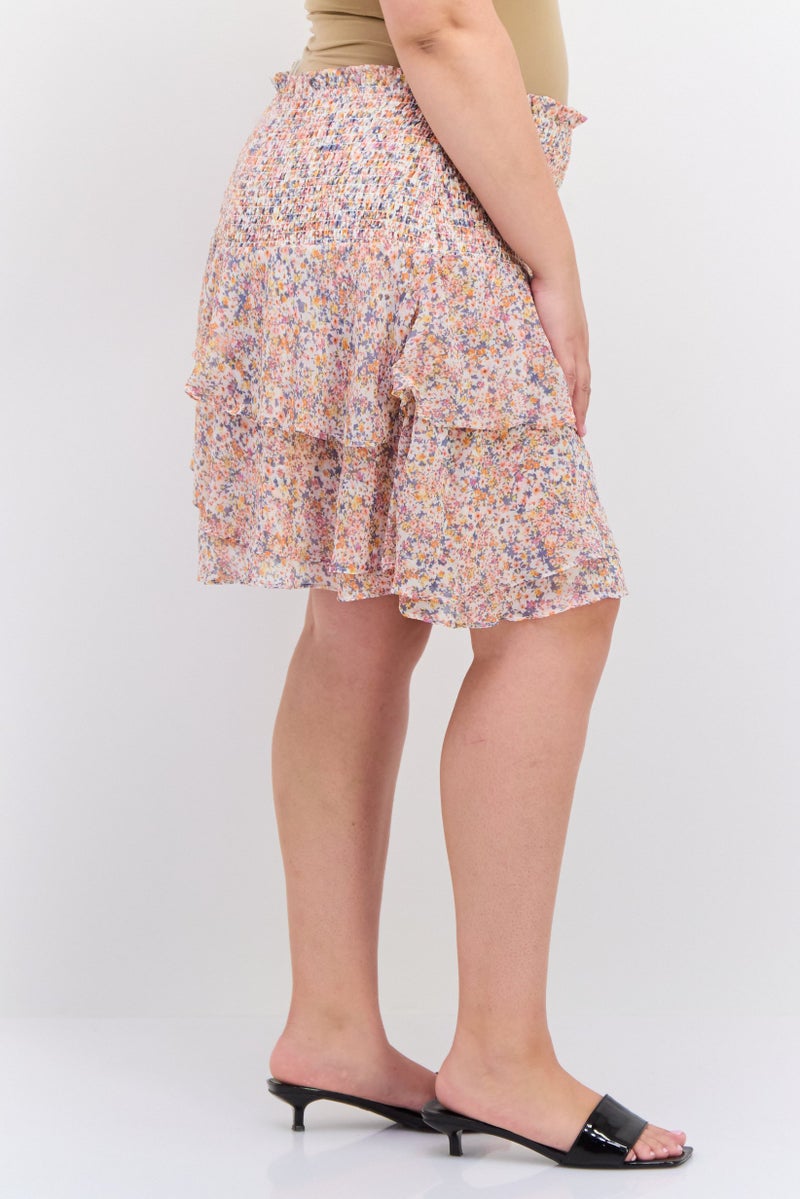 1 State Women Plus Size Floral Print Mini Skirts, Pink - Image 2