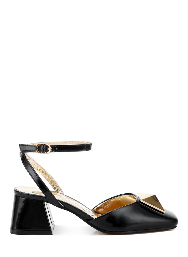London Rag Brooch Detail Ankle Strap Sandals in Black - Image 1