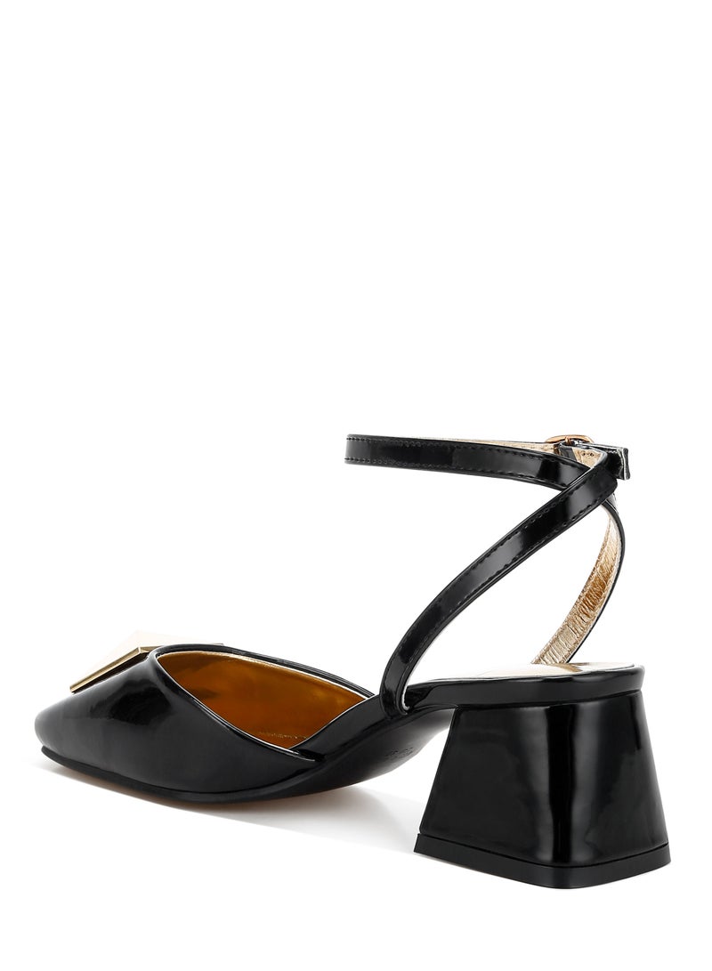 London Rag Brooch Detail Ankle Strap Sandals in Black - Image 3