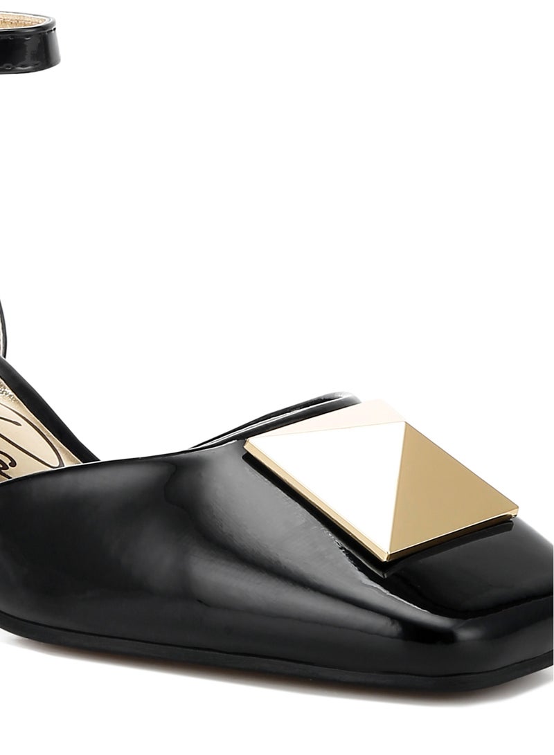 London Rag Brooch Detail Ankle Strap Sandals in Black - Image 5