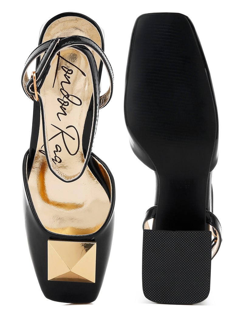 London Rag Brooch Detail Ankle Strap Sandals in Black - Image 4