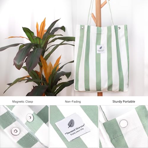 Kawn® Corduroy Tote Bag Aesthetic Cute Canvas Tote Bags for Women Washable Shoulder Bag with Inner Pocket for Go-to Everyday Bag for Work Beach Travel and Shopping Grocery (Green Stripes) - Image 5