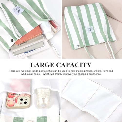 Kawn® Corduroy Tote Bag Aesthetic Cute Canvas Tote Bags for Women Washable Shoulder Bag with Inner Pocket for Go-to Everyday Bag for Work Beach Travel and Shopping Grocery (Green Stripes) - Image 4