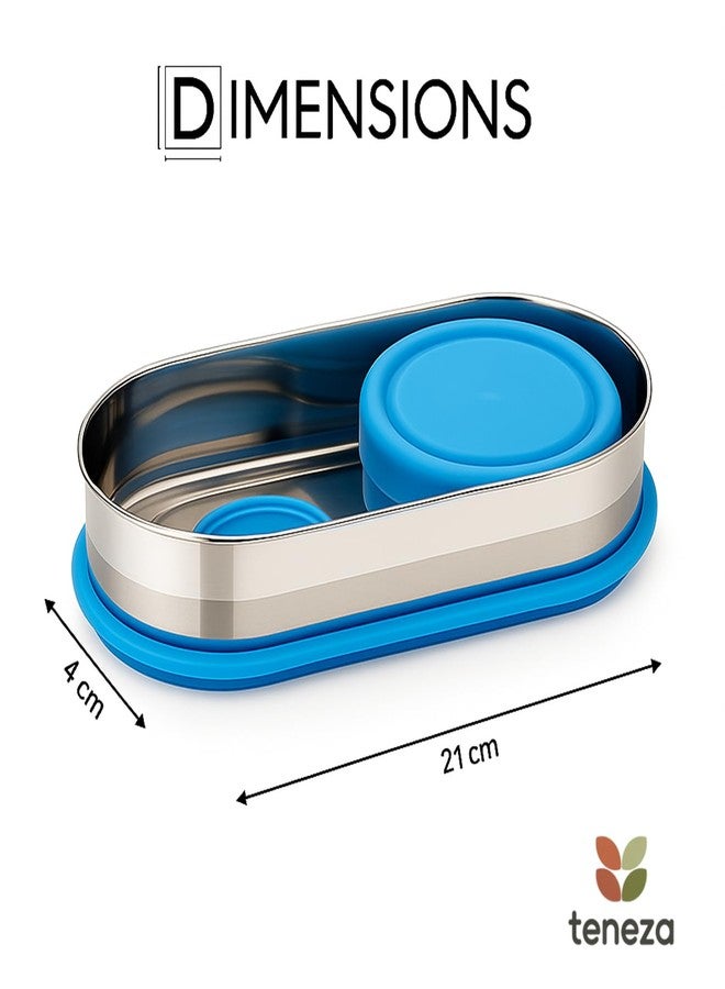 Teneza Stainless Steel Compact Small Lunch Box | Airtight Tiffin Box | Office, School & Travel Tiffin Carrier | for Kids Girls, Boys, Women | 500 ML | Blue + Red - Image 3
