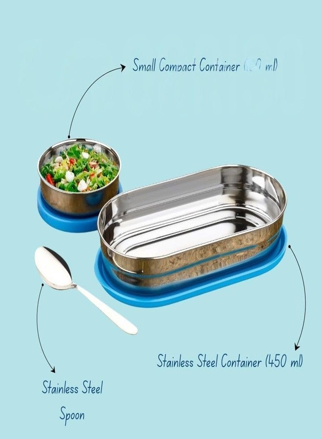 Teneza Stainless Steel Compact Small Lunch Box | Airtight Tiffin Box | Office, School & Travel Tiffin Carrier | for Kids Girls, Boys, Women | 500 ML | Blue + Red - Image 5