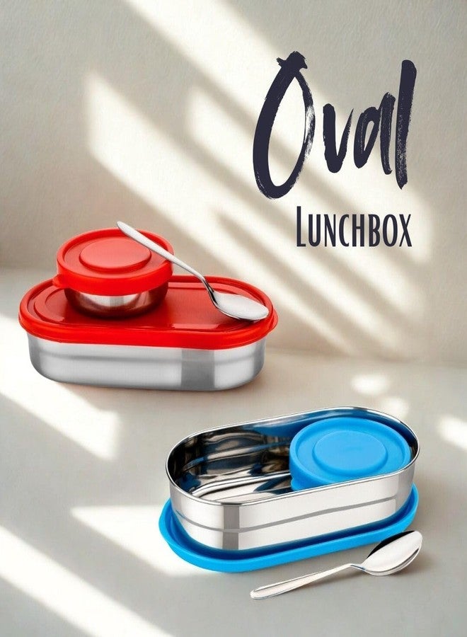 Teneza Stainless Steel Compact Small Lunch Box | Airtight Tiffin Box | Office, School & Travel Tiffin Carrier | for Kids Girls, Boys, Women | 500 ML | Blue + Red - Image 2