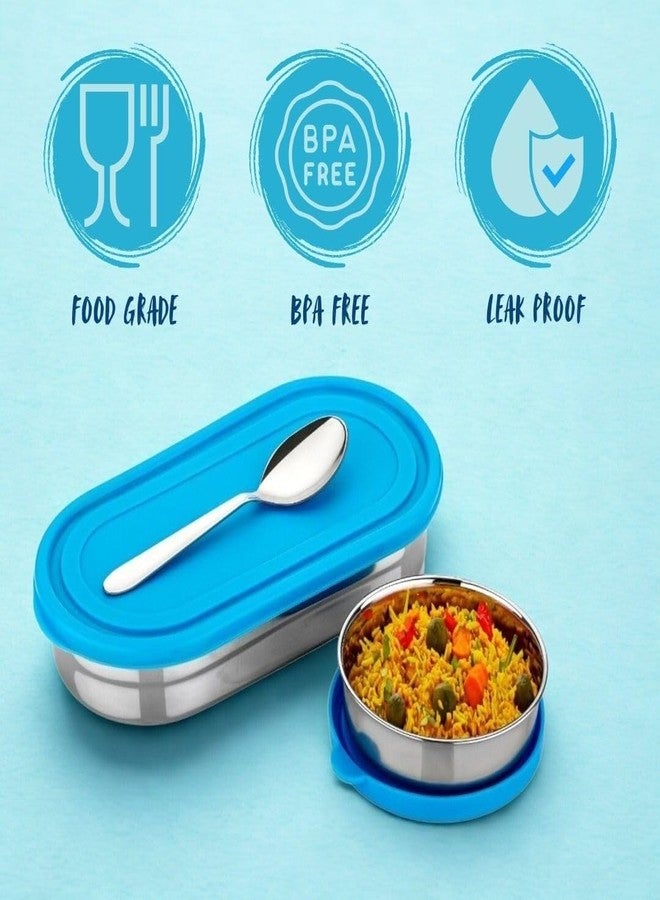 Teneza Stainless Steel Compact Small Lunch Box | Airtight Tiffin Box | Office, School & Travel Tiffin Carrier | for Kids Girls, Boys, Women | 500 ML | Blue + Red - Image 4