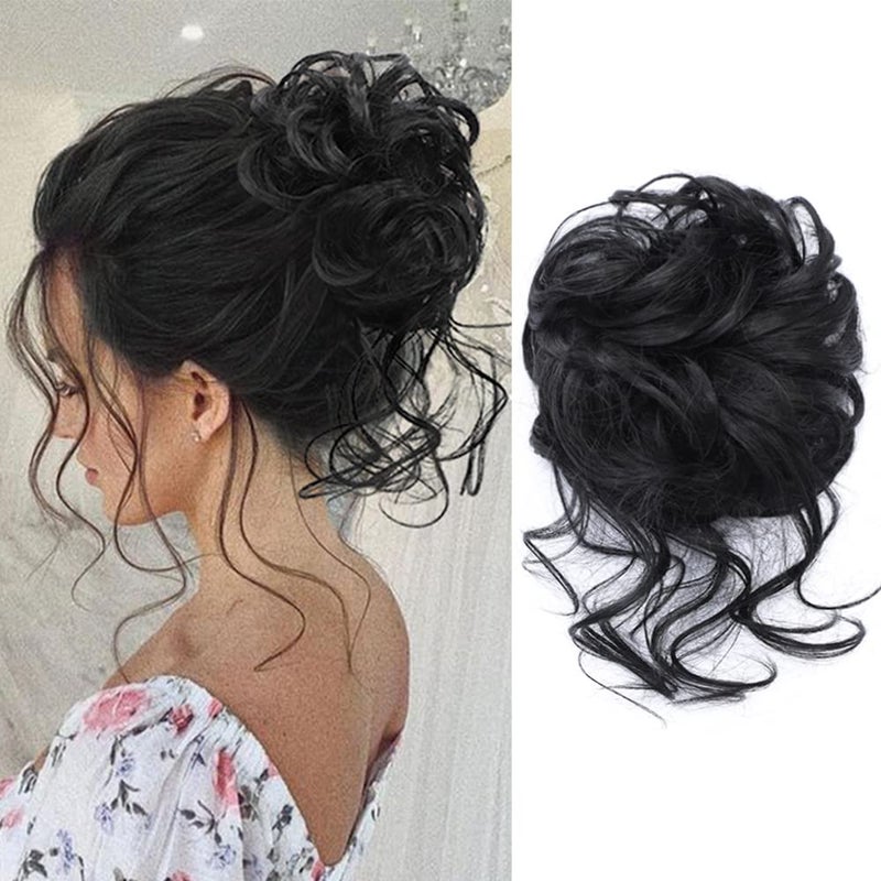 KETHBE KETHBE Messy Bun Hair Piece Tousled Updo Hair Buns Extension Elastic Hair Band Hair Pieces Curly Hair Bun Scrunchie For Women Black 