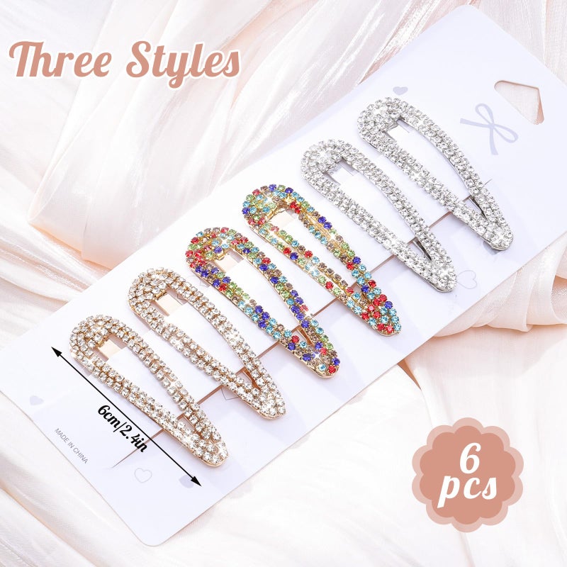 obeoby 2.4 Inch 3 Colors Rhinestone Hair Clips, 6PCS Hair Clips Snap Barrettes for Women Sparkly Hair Pins Decorative Hair Accessories for Girls Women - Image 2
