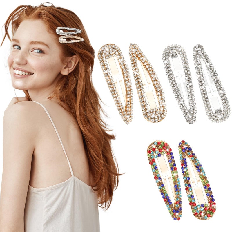 obeoby 2.4 Inch 3 Colors Rhinestone Hair Clips, 6PCS Hair Clips Snap Barrettes for Women Sparkly Hair Pins Decorative Hair Accessories for Girls Women - Image 1