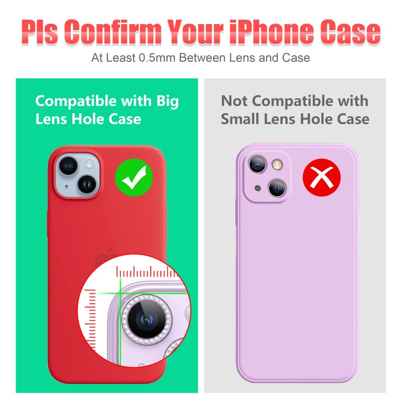 AGVEE 3+3 6 Pack for iPhone 14 6.1" / 14 Plus 6.7" Camera Lens Protector, Bling Diamond & Bling Glitter Metal Ring 9H Tempered HD Glass Camera Cover Film, Bling-Purple - Image 3