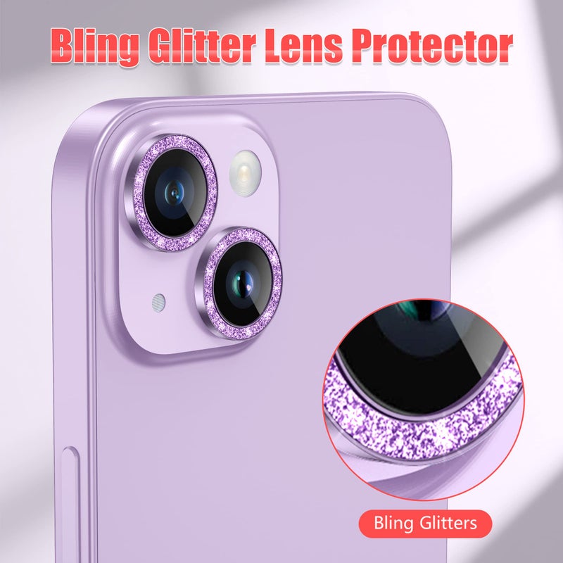 AGVEE 3+3 6 Pack for iPhone 14 6.1" / 14 Plus 6.7" Camera Lens Protector, Bling Diamond & Bling Glitter Metal Ring 9H Tempered HD Glass Camera Cover Film, Bling-Purple - Image 5