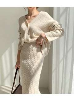 Generic Autumn And Winter Lazy Temperament Slim-fit Personality Knitted Sweater Women's Cardigan Jacket Hip Over-the-knee Skirt Suit Women's Clothing 