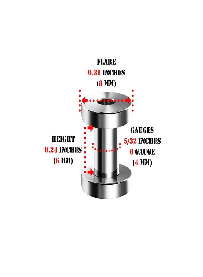 BIG GAUGES Pair of Titanium 6gauges 4 mm Screw-Fit Flesh Tunnels Piercing Jewelry Ear Earring Stretcher External Lobe Plugs BG8786 - Image 2
