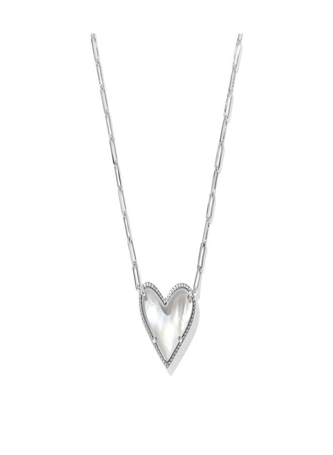 Kendra Scott, Womens, Ari Heart Statement Short Pendant Necklace, Silver Ivory Mother-of-Pearl, One Size - Image 1