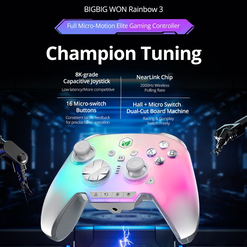 Bigbig WON Rainbow 3 Wireless Gaming Controller, 2.4g Hall Joystick, Micro Motion Button, RGB for PC - Image 3