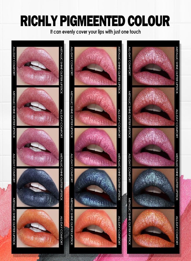 Anglicolor Glitter Metallic Pink Lipstick,High Impact Lipcolor,Lightweight Hydrating Formula Smooth and Non-Sticky,Rose Lipstick For Women,Full-Coverage Lip Makeup (04 BLUSH WINES, 4g) - Image 4