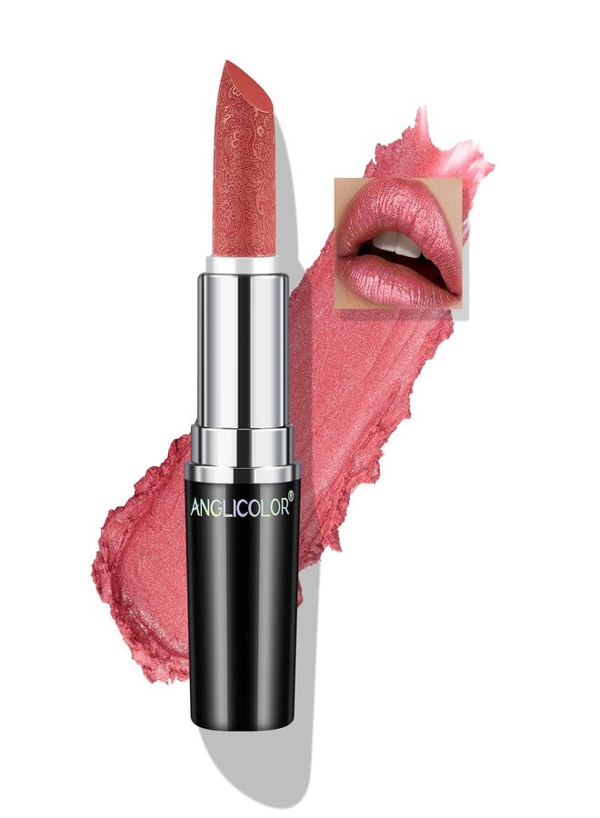 Anglicolor Glitter Metallic Pink Lipstick,High Impact Lipcolor,Lightweight Hydrating Formula Smooth and Non-Sticky,Rose Lipstick For Women,Full-Coverage Lip Makeup (04 BLUSH WINES, 4g) - Image 1