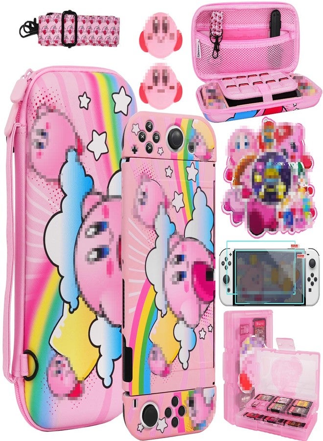 TIKOdirect Carrying Case for Switch OLED, Cute Portable Travel Bag in Newest Updated Design of Pink Interior with Soft Protective Case, Screen Protectors and Thumb Grip caps, Pink - Image 1