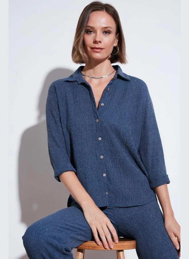 ليلا قميص نسائي ليلا بقصة عادية مطاطي بنقوش