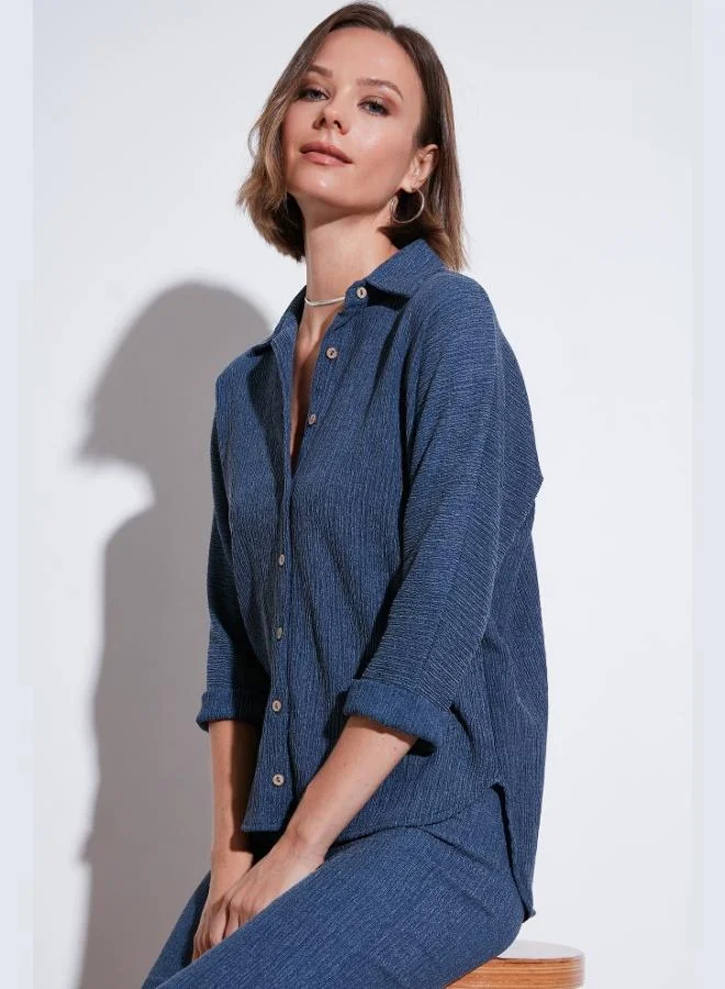 ليلا قميص نسائي ليلا بقصة عادية مطاطي بنقوش