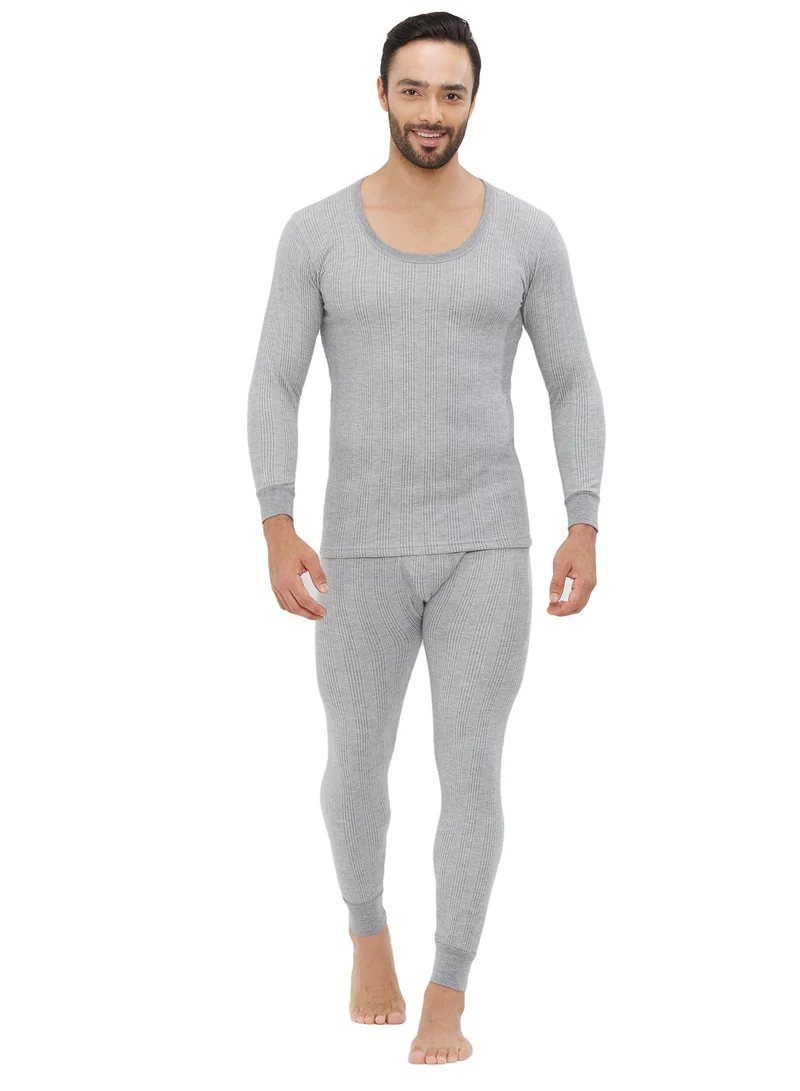 AMPM MEN'S COTTON BLENDED SOFT INNER FULL BODY THERMAL SET - LIGHT GREY