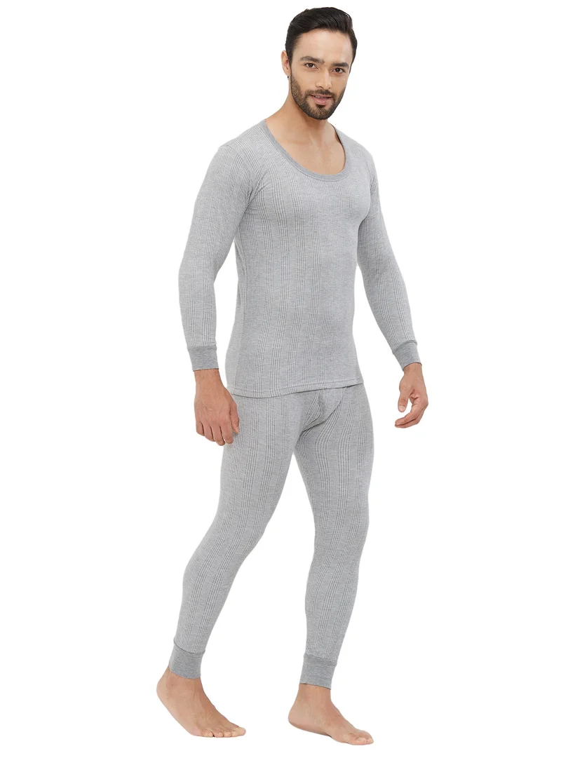 AMPM MEN'S COTTON BLENDED SOFT INNER FULL BODY THERMAL SET - LIGHT GREY