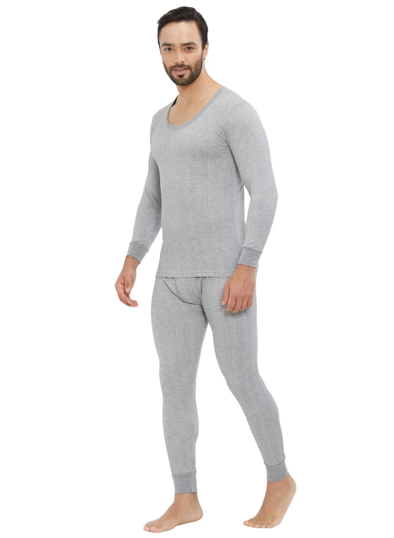 AMPM MEN'S COTTON BLENDED SOFT INNER FULL BODY THERMAL SET - LIGHT GREY