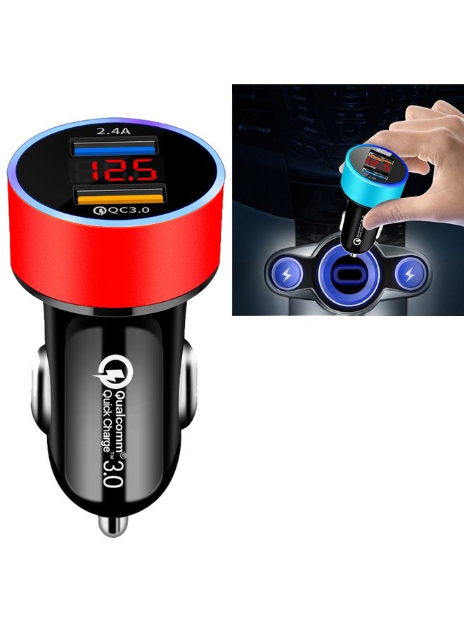Beauenty 2 PCS Aluminum Ring Display Car Charger  QC3.0+2.4A Aluminum Alloy Multi-function Halo Digital Display Car Charger(Champagne Red)  - Image 1