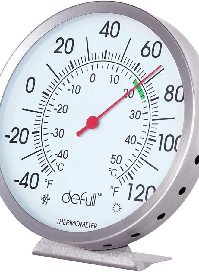 defull 5'' Large Dial Indoor Outdoor Thermometer, Battery-Free - Stainless Steel Indoor Thermometer Wall Mount or Table Stand, Easy-Read Fahrenheit/Celsius (-40°F to 120°F) for Patio, Garage, Home - Image 1