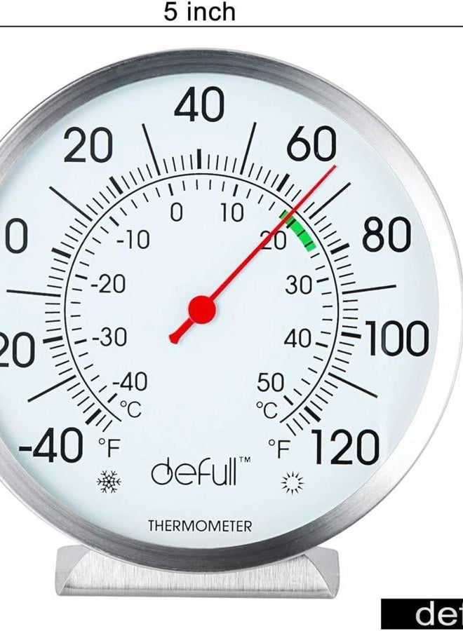 defull 5'' Large Dial Indoor Outdoor Thermometer, Battery-Free - Stainless Steel Indoor Thermometer Wall Mount or Table Stand, Easy-Read Fahrenheit/Celsius (-40°F to 120°F) for Patio, Garage, Home - Image 3