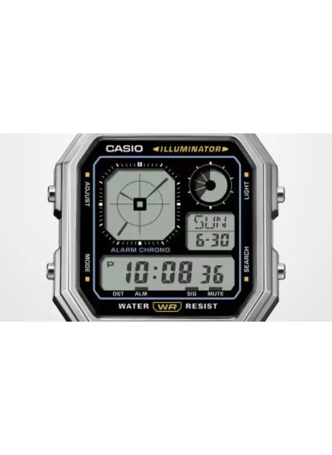 CASIO Unisex Digital Display Watch With Silver Stainless Steel Strap - A130WE-1ADF