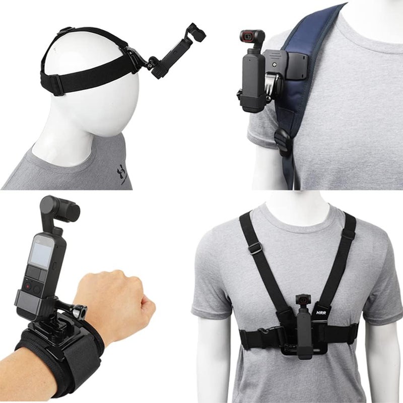 پيلكينج طقم إكسسوارات لـ DJI Osmo Pocket 2، حامل حزام رأس سريع التحرير جديد + حزام صدر + مشبك حقيبة ظهر + حزام معصم دوار 360 درجة - Image 1