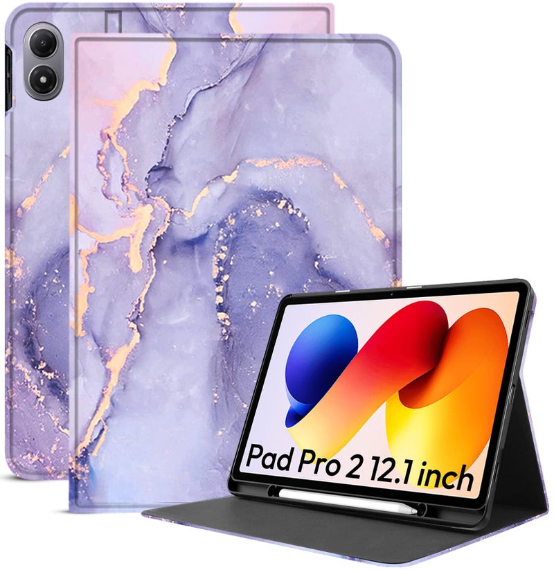 Robustrion Cover for Redmi Pad 2 Pro 12.1 inch Cover Case with [Pencil Holder], Folio Cover Case for Redmi Pad 2 Pro Tablet Cover [Auto Sleep Wake Support] - Marble Lilac - Image 1