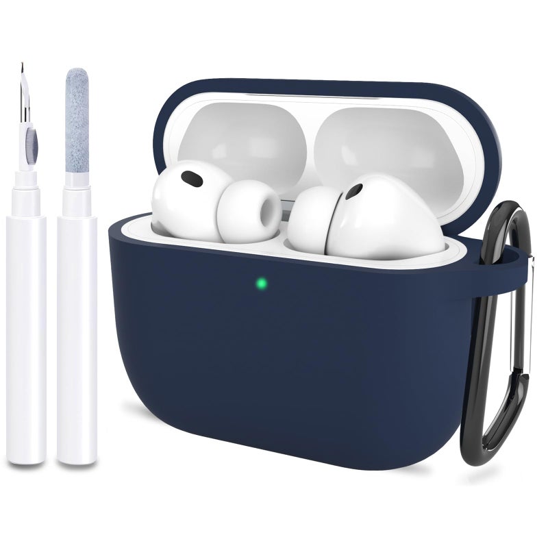 ATUAT Compatible with AirPods Pro 3 Case, Protective Soft Silicone Cover with Keychain Cleaning Kit for Women Men for Apple AirPods Pro 3rd Generation(2025), Front LED Visible, Midnight Blue - Image 1