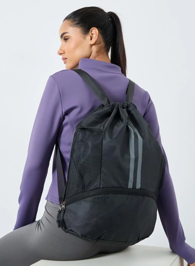 Styli Active  Black Dual Stripe Detail with Shoe Compartment Gym Drawstring Backpack for Women | Best Price UAE