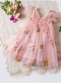 Generic Baby Girl Butterfly Princess Dress with Wings Design – Floral Mesh Party Dress for Newborns, Baby Girl Dress, Tulle Dress, Girls Frock, Newborn Baby Clothes – Pink  - Image 1