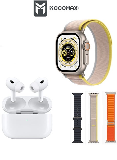 The Smart bundle package 2-in-1, Ultra smart watch 49MM, works with gestures, all sports modes, heart and sleep measurements, supports NFC. And Airbuds pro 2 with noise cancel ANC.