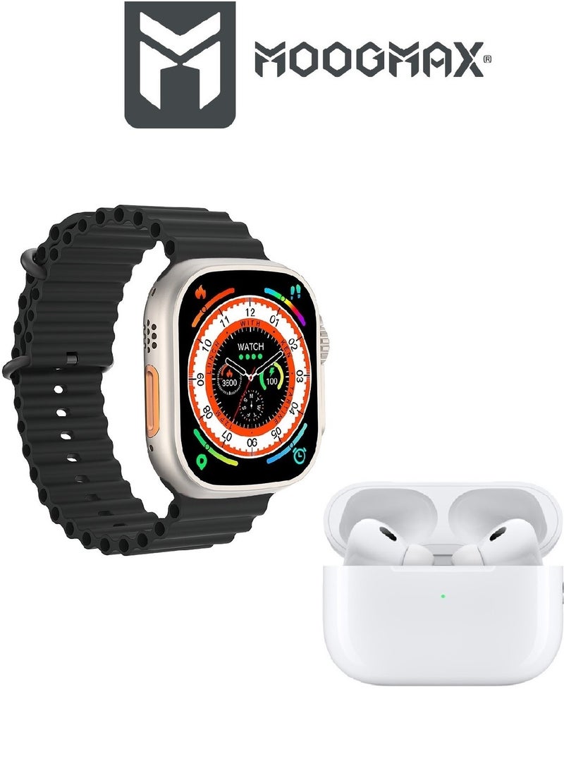 The Smart bundle package 2-in-1, Ultra smart watch 49MM, works with gestures, all sports modes, heart and sleep measurements, supports NFC. And Airbuds pro 2 with noise cancel ANC.