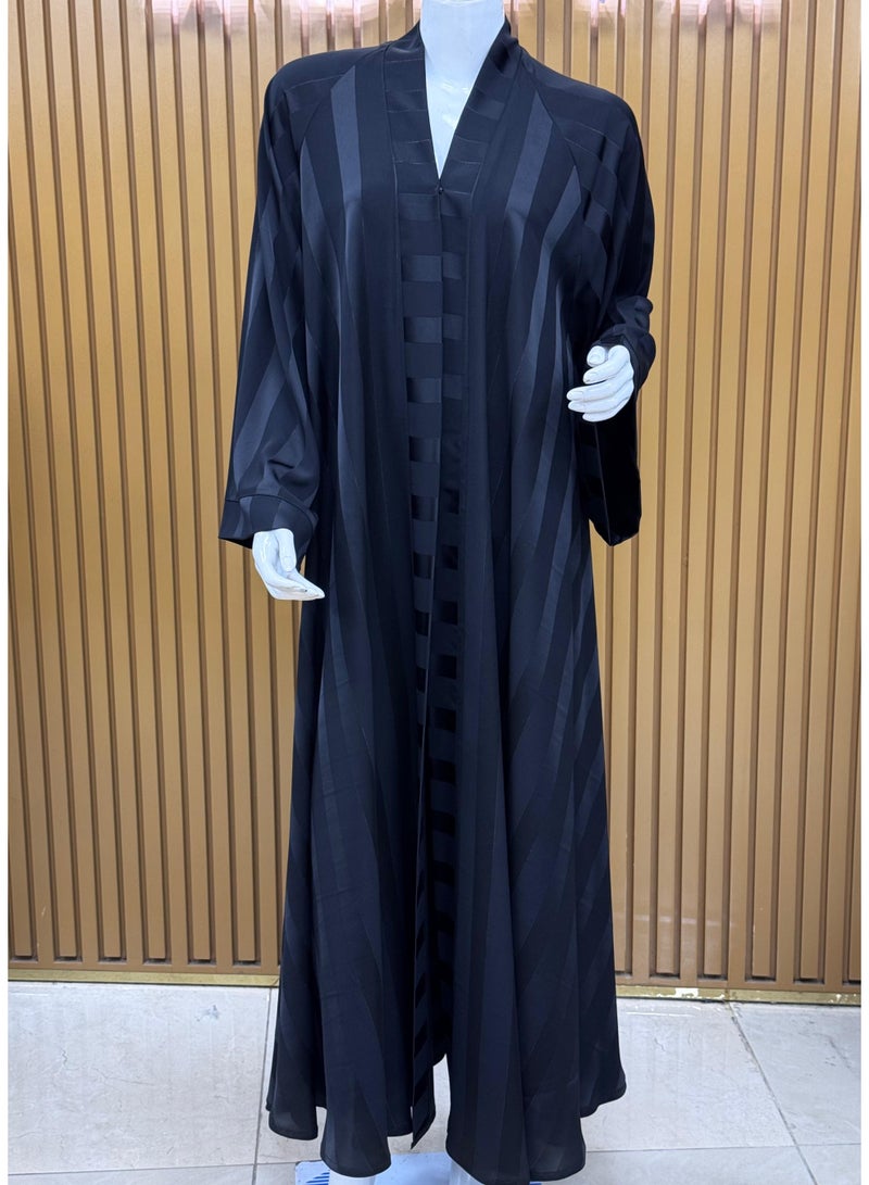 Elegant and  Striped Black Abaya with a Flowing Black Finish, Perfect for Everyday Casual Wear and Modest Fashion Styling - Image 2