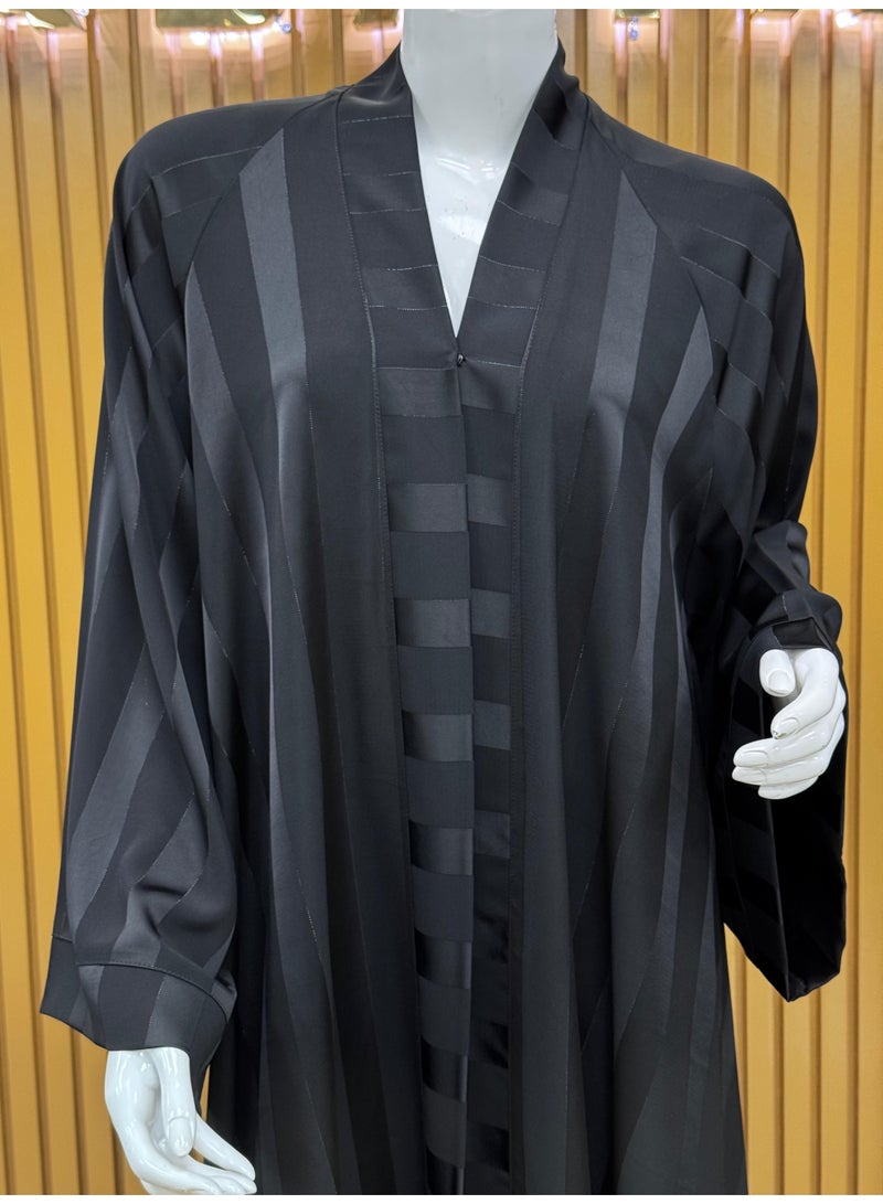Elegant and  Striped Black Abaya with a Flowing Black Finish, Perfect for Everyday Casual Wear and Modest Fashion Styling - Image 1