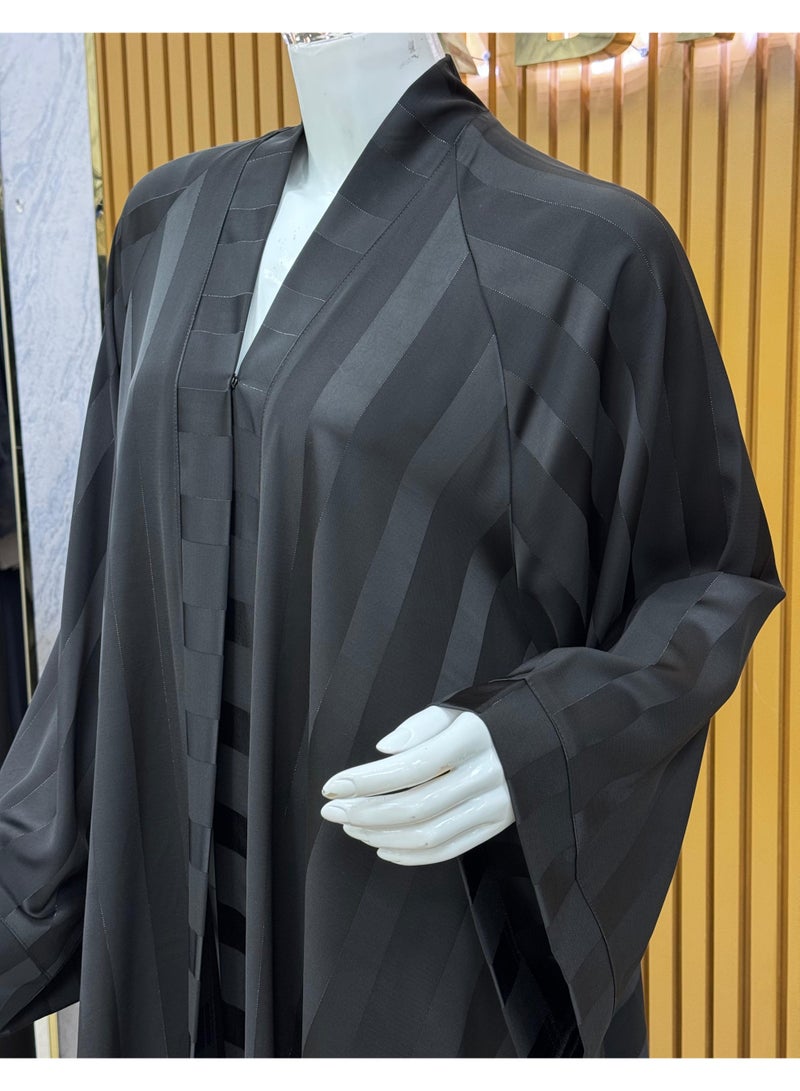 Elegant and  Striped Black Abaya with a Flowing Black Finish, Perfect for Everyday Casual Wear and Modest Fashion Styling - Image 3