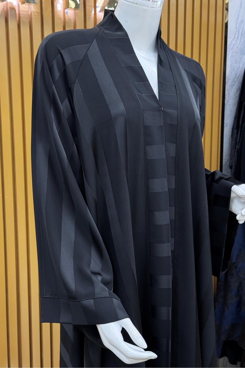 Elegant and  Striped Black Abaya with a Flowing Black Finish, Perfect for Everyday Casual Wear and Modest Fashion Styling - Image 4