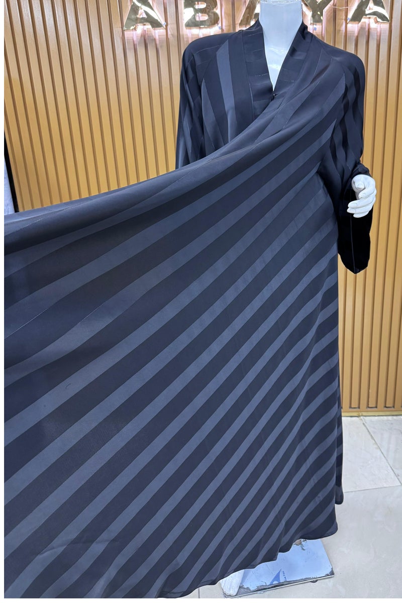 Elegant and  Striped Black Abaya with a Flowing Black Finish, Perfect for Everyday Casual Wear and Modest Fashion Styling - Image 5
