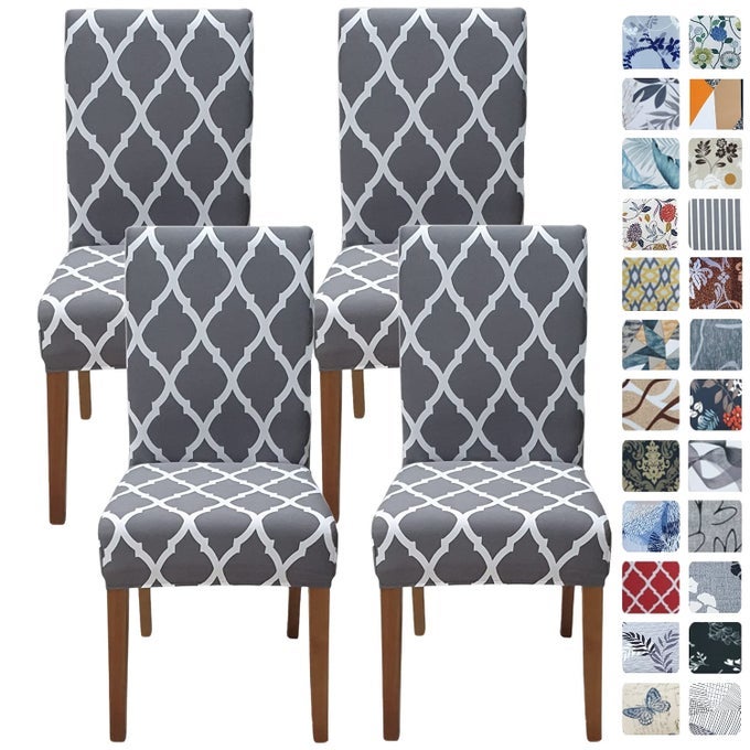 CHAIR COVERS FOR DINING ROOM SET OF 4 STRETCH DINING CHAIR COVER WASHABLE SPANDEX KITCHEN PARSONS CHAIR SLIPCOVERS REMOVABLE SEAT PROTECTOR FOR HOME OR PARTY 4 PACK GRAY GEO