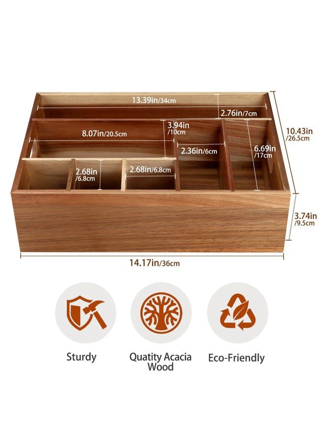 BOTOP Acacia Wood Utensil Holder for Party, Paper Plate Organizer Silverware Caddy with 6 Compartments for Plate, Cup, Fork, Spoon, Cutlery Holder Countertop for Kitchen Camping Buffet - Image 3