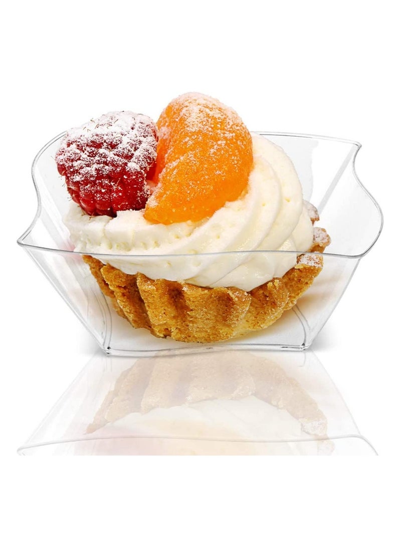 SYOSI 50PCS Mini Plastic Dessert Cups, Streamline Plastic Dessert Bowl Mini Dessert Bowl Compact Plastic Dessert Serving Bowls Dessert Serving Plastic Bowls for Sweet Treats Pudding Mousse Party (9 x 9cm) - Image 1